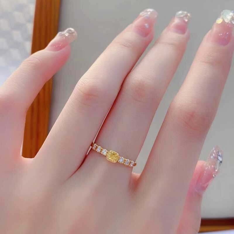 14k Gold 0.32 Ctw Natural Yellow Diamond & Diamond Ring - 3