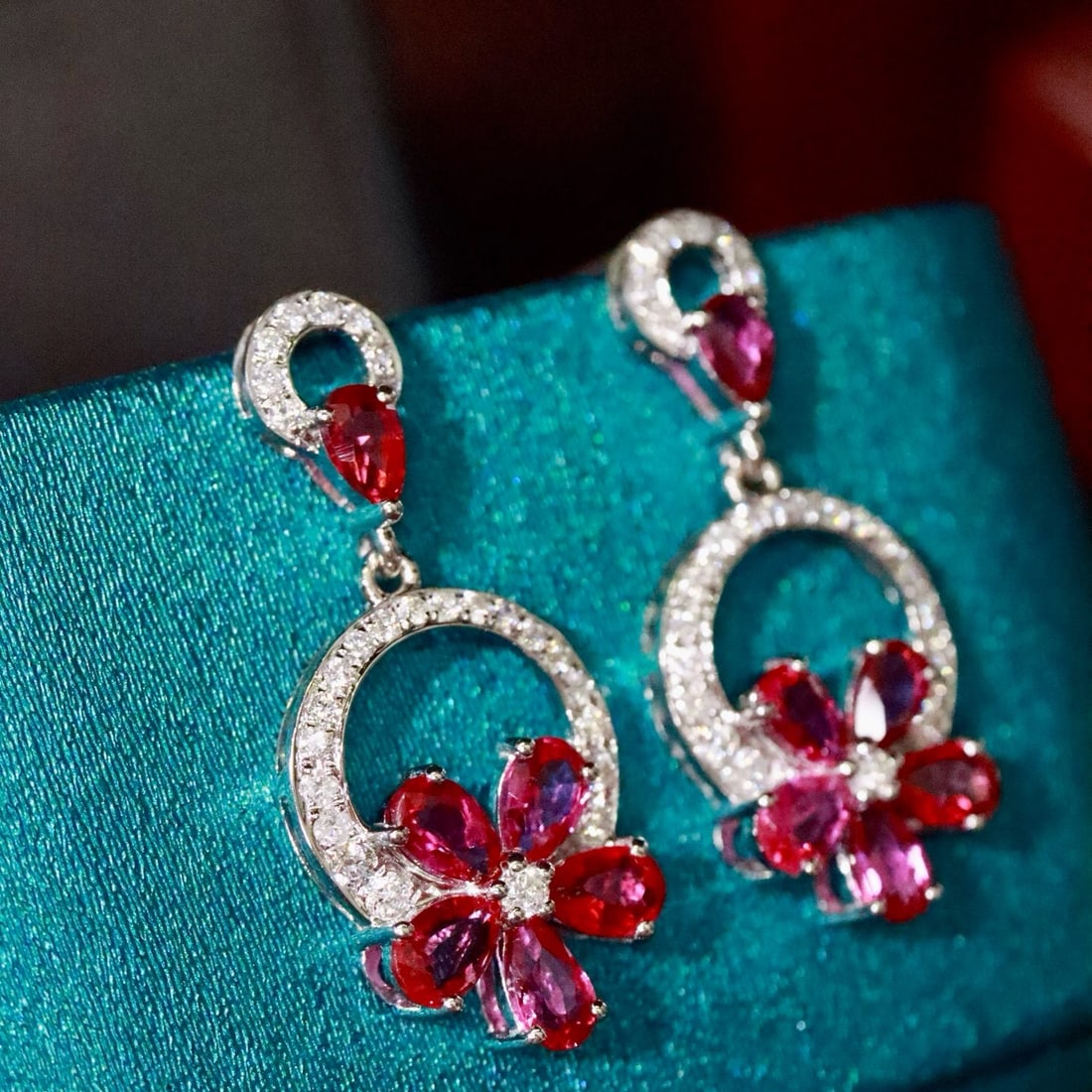 14k Gold 3.25 Ctw Natural Ruby & Diamond Earrings - 2