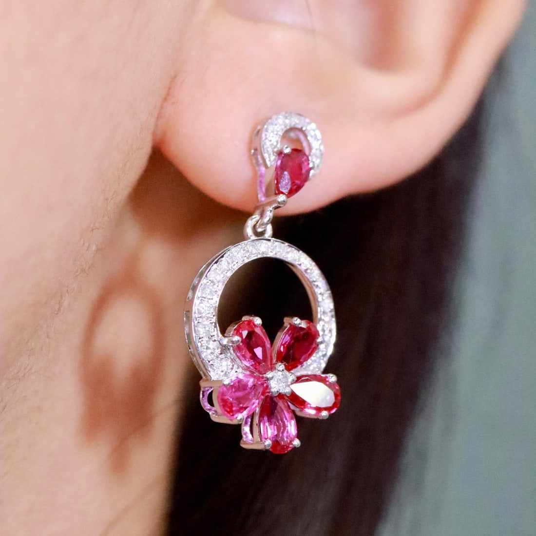 14k Gold 3.25 Ctw Natural Ruby & Diamond Earrings - 4