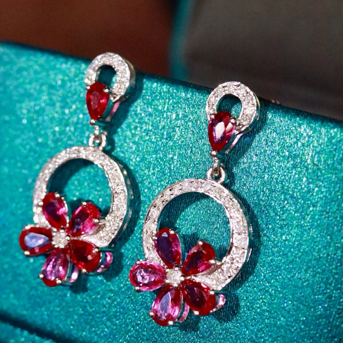 14k Gold 3.25 Ctw Natural Ruby & Diamond Earrings - 5