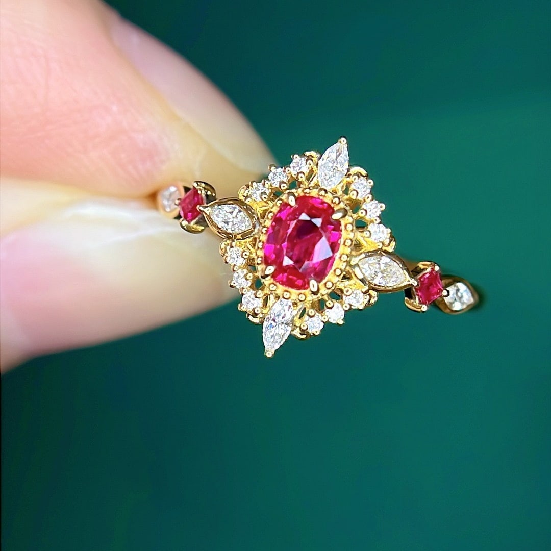 14k Gold 0.8 Ctw Natural Ruby & Diamond Ring - 2