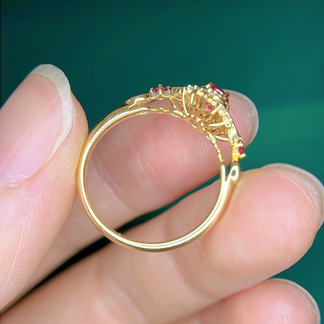 14k Gold 0.8 Ctw Natural Ruby & Diamond Ring - 5