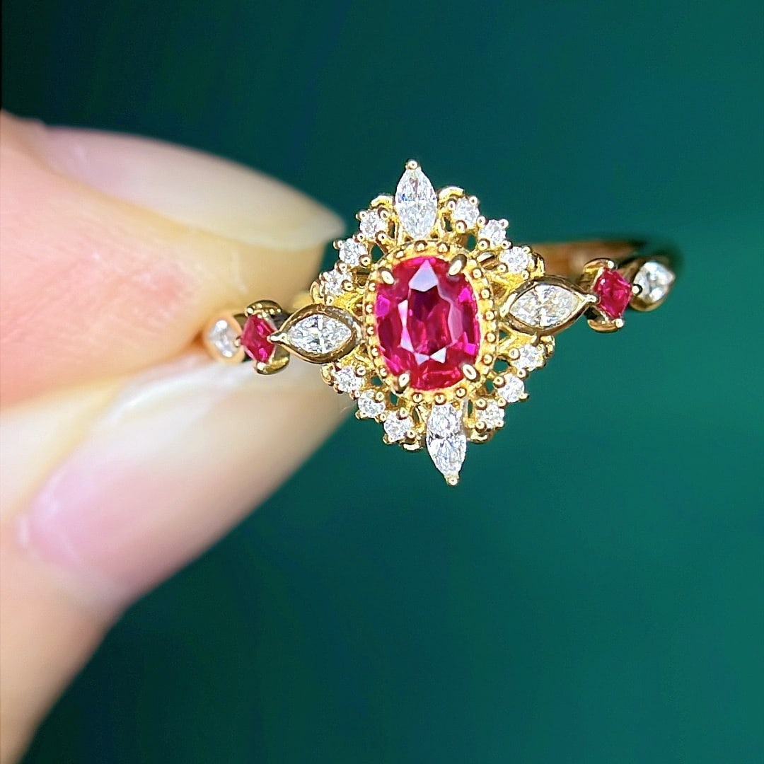 14k Gold 0.8 Ctw Natural Ruby & Diamond Ring - 6