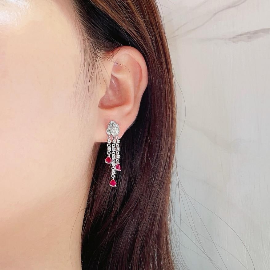 14k Gold 2.12 Ctw Natural Ruby & Diamond Earrings - 2
