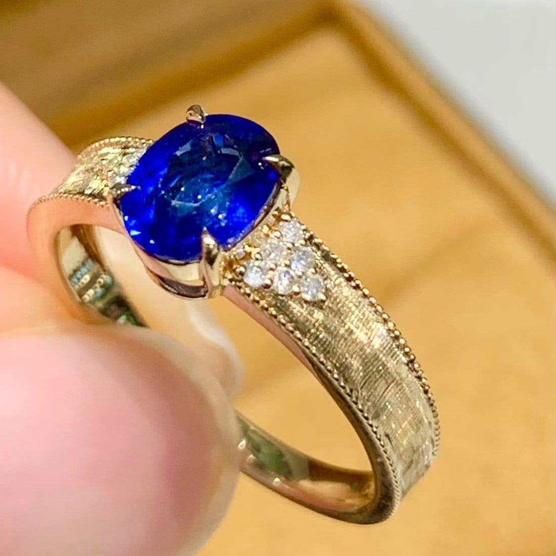 14k Gold 1.3 Ct Natural Sapphire & Diamond Ring - 2