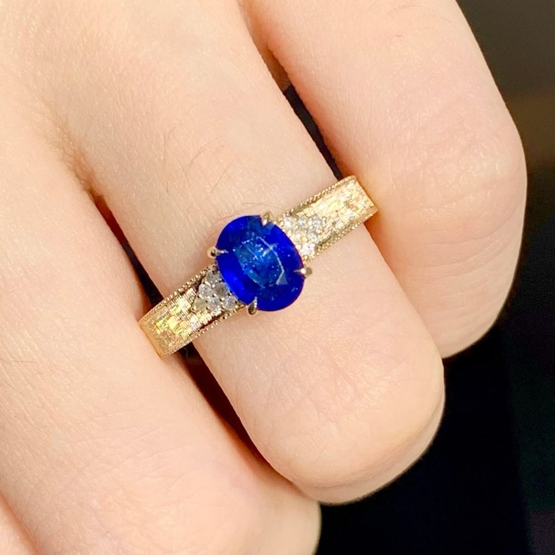 14k Gold 1.3 Ct Natural Sapphire & Diamond Ring - 3