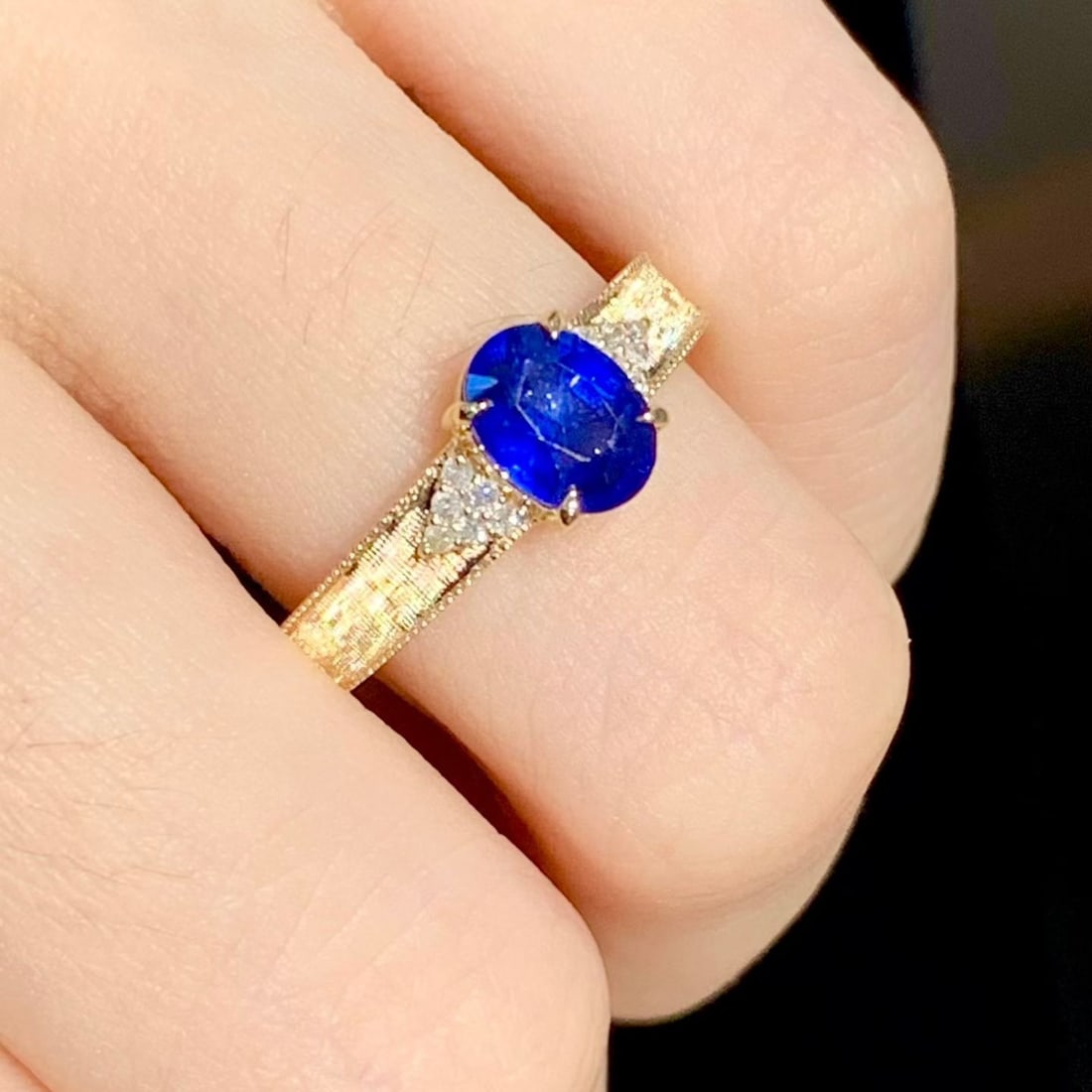 14k Gold 1.3 Ct Natural Sapphire & Diamond Ring - 4