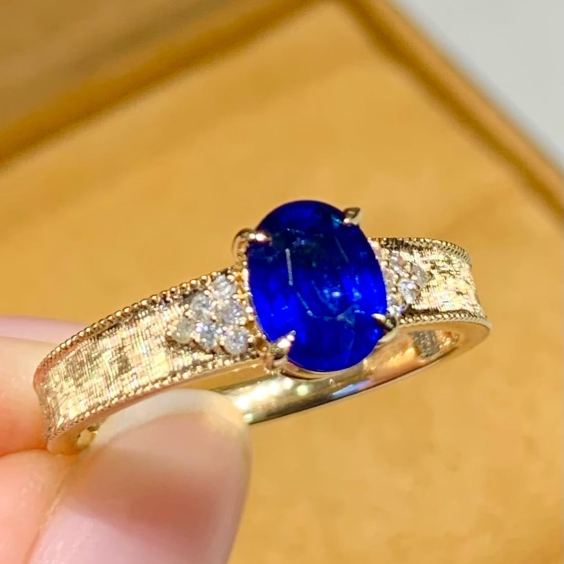 14k Gold 1.3 Ct Natural Sapphire & Diamond Ring - 5