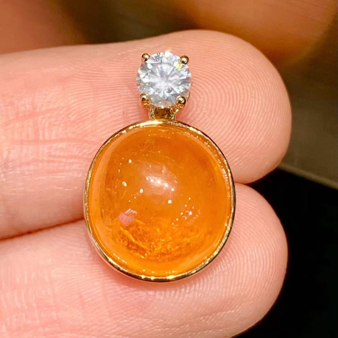 14k Gold 8.3 Ctw Natural Spessartine & Diamond Pendant( Without Chain ) - 2