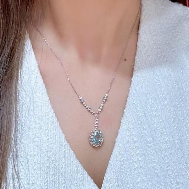 14k Gold 1.95 Ctw Natural Paraiba Tourmaline & Diamond Necklace - 2