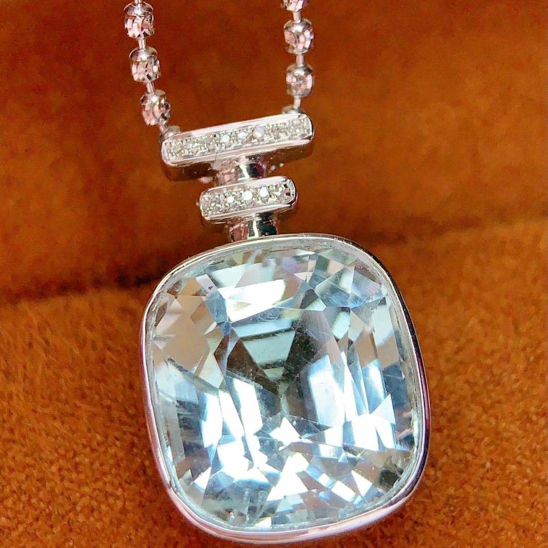 14k Gold 13 Ct Natural Aquamarine & Diamond Pendant( Without Chain ) - 3