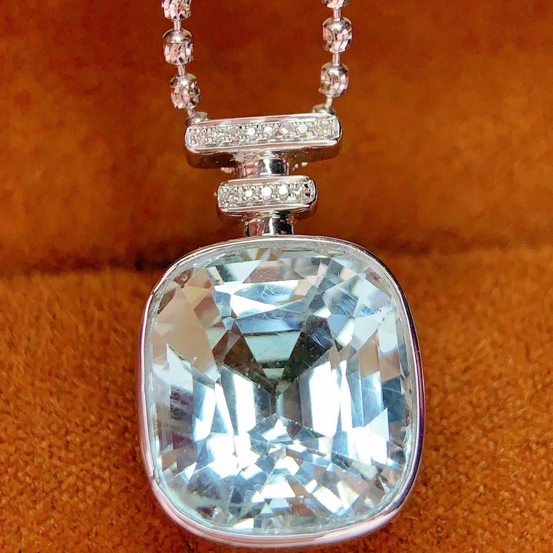 14k Gold 13 Ct Natural Aquamarine & Diamond Pendant( Without Chain ) - 4