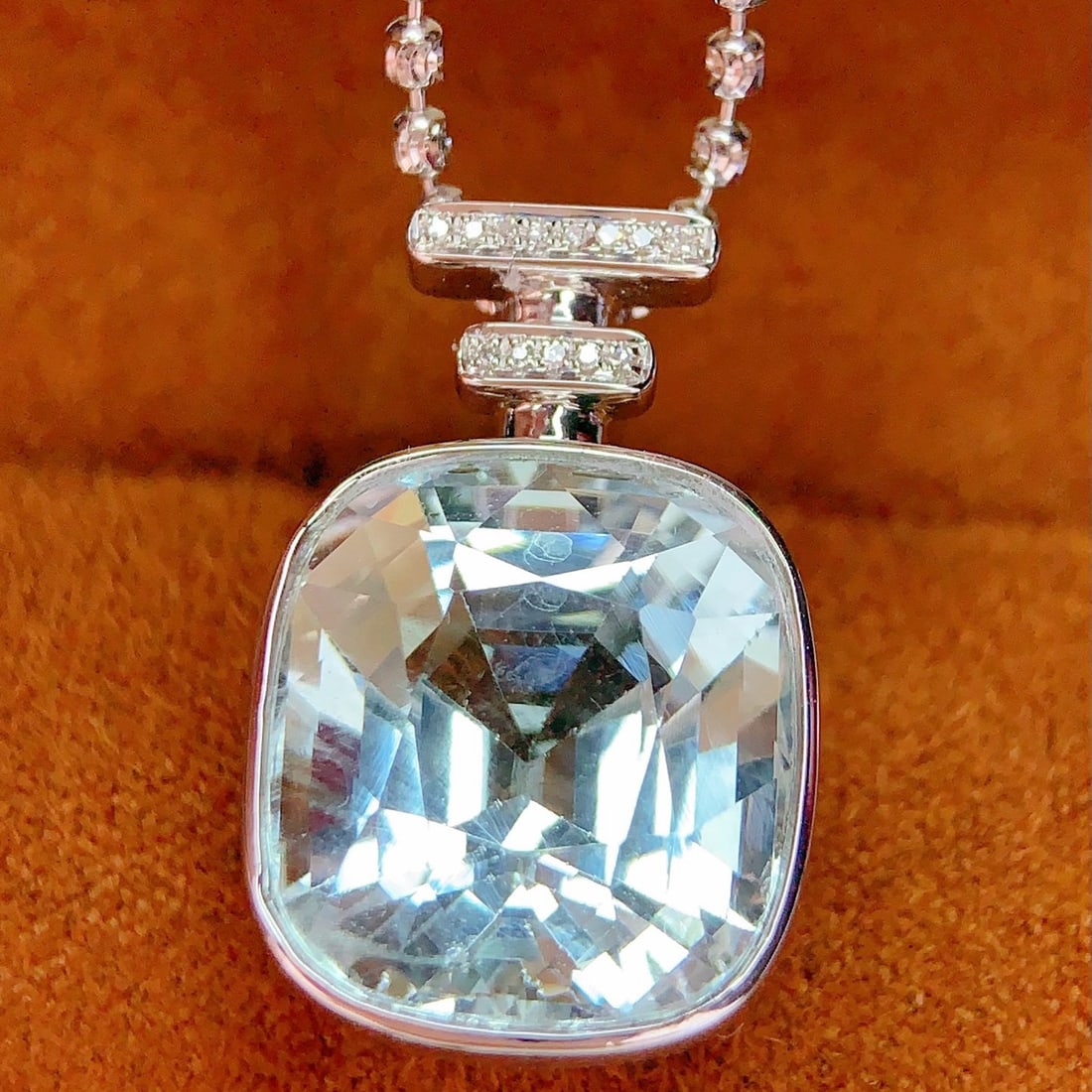 14k Gold 13 Ct Natural Aquamarine & Diamond Pendant( Without Chain ) - 5