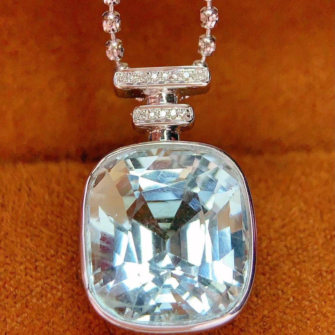 14k Gold 13 Ct Natural Aquamarine & Diamond Pendant( Without Chain ) - 6