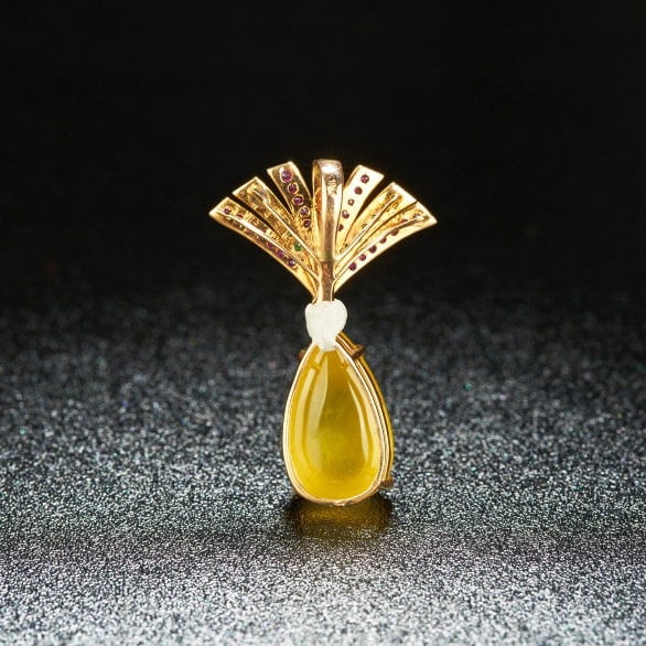 14k Gold 10.05 Ct Natural Prehnite & Diamond & Ruby & Tsavorite Pendant( Without Chain ) - 5