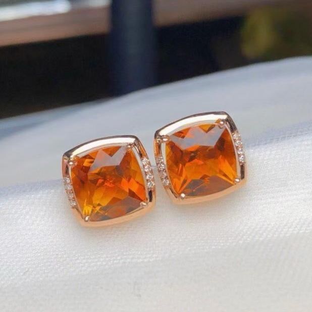 14k Gold 4.85 Ct Natural Citrine & Diamond Earrings - 2
