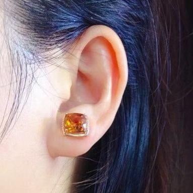 14k Gold 4.85 Ct Natural Citrine & Diamond Earrings - 3
