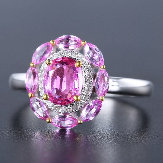 14k Gold 1.88 Ctw Natural Padparadscha Sapphire & Sapphire Ring - 2
