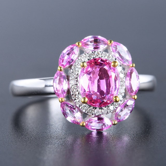 14k Gold 1.88 Ctw Natural Padparadscha Sapphire & Sapphire Ring - 3