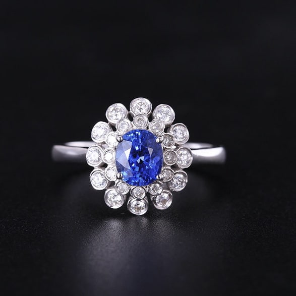 14k Gold 1.68 Ctw Natural Sapphire & Diamond Ring: Ref:231184034 // gold content:14k gold // ring size:7. 25us // // main gemstone:sapphire // shape:oval // carat weight:1. 2ct // color:blue // treatment:natural // // adjacent gemstone 2 : diamond //