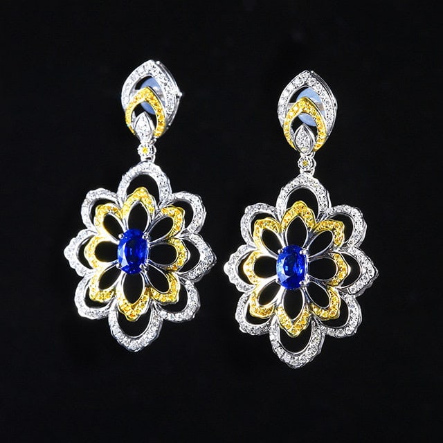 14k Gold 2.60 Ctw Natural Sapphire & Diamond Earrings - 2