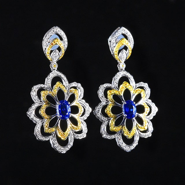 14k Gold 2.60 Ctw Natural Sapphire & Diamond Earrings - 3