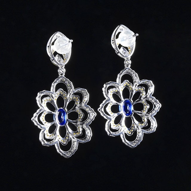 14k Gold 2.60 Ctw Natural Sapphire & Diamond Earrings - 4