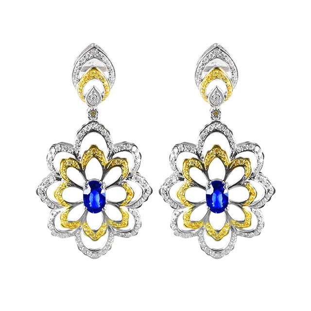 14k Gold 2.60 Ctw Natural Sapphire & Diamond Earrings - 5