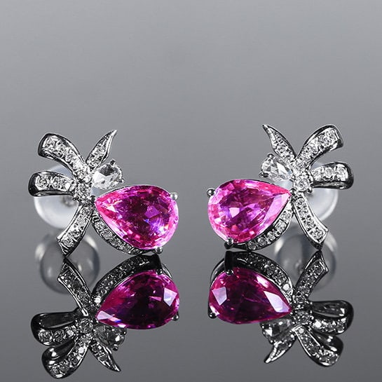 14k Gold 1.80 Ctw Natural Sapphire & Diamond Earrings: Ref:231184036 // gold content:14k gold // main gemstone:sapphire // shape:pear // carat weight:1. 60ct // color:pink // treatment:natural // // adjacent gemstone 2 : diamond // number of stones:40 //