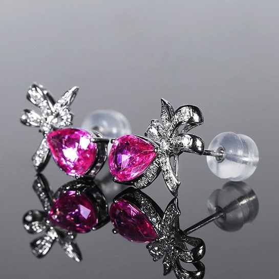 14k Gold 1.80 Ctw Natural Sapphire & Diamond Earrings - 2