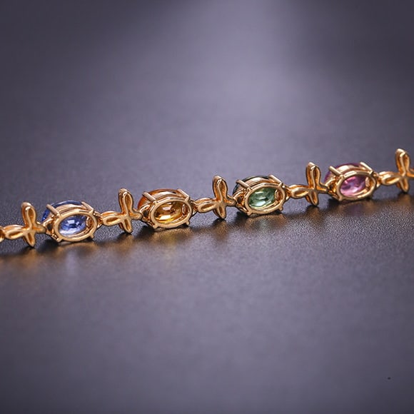 14k Gold 5.83 Ctw Natural Sapphire & Diamond Bracelet - 5