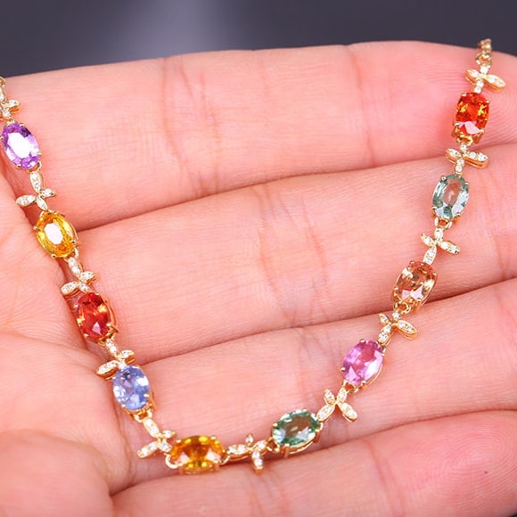 14k Gold 5.83 Ctw Natural Sapphire & Diamond Bracelet - 7