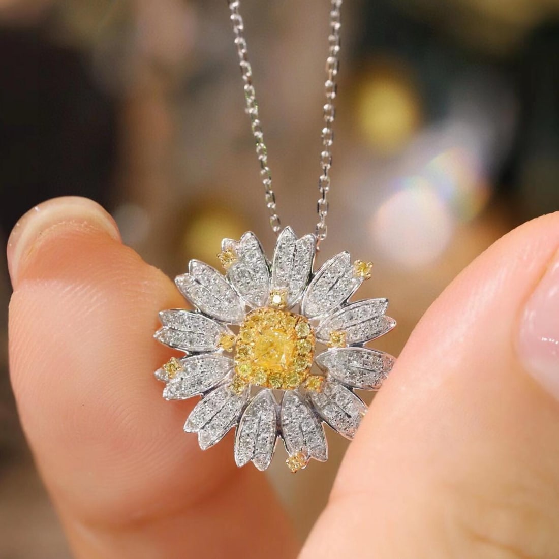 14k Gold 0.70 Ct Natural Color Diamond & Flowers Necklace: Ref:231184047 // gold content:14k gold // main gemstone:diamond // shape:multiple // carat weight:0. 70ct // clarity grade:vs-si // color:color // treatment:natural // Condition: New Low Estimate: