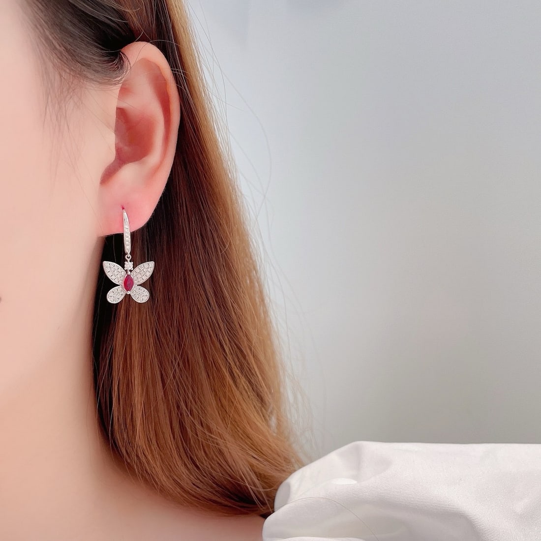 14k Gold 1.38 Ctw Natural Ruby & Diamond & Butterfly Earrings - 2