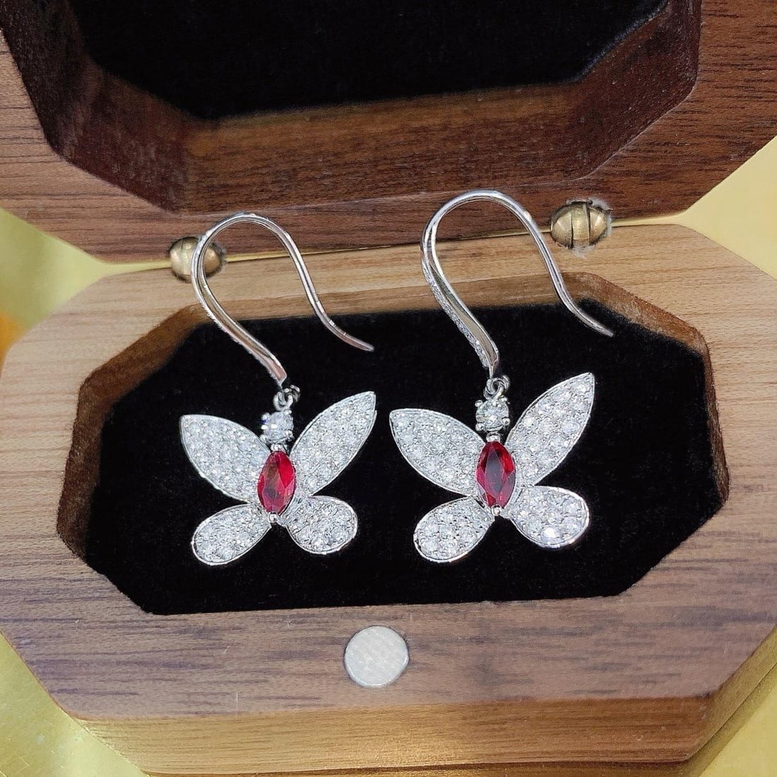 14k Gold 1.38 Ctw Natural Ruby & Diamond & Butterfly Earrings - 3