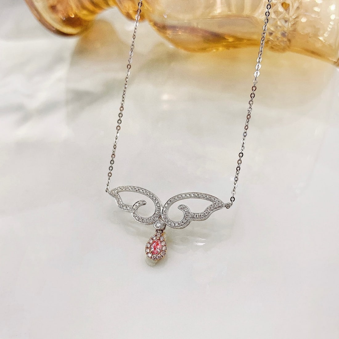 14k Gold 0.38 Ctw Natural Pink Diamond & Diamond Necklace - 4