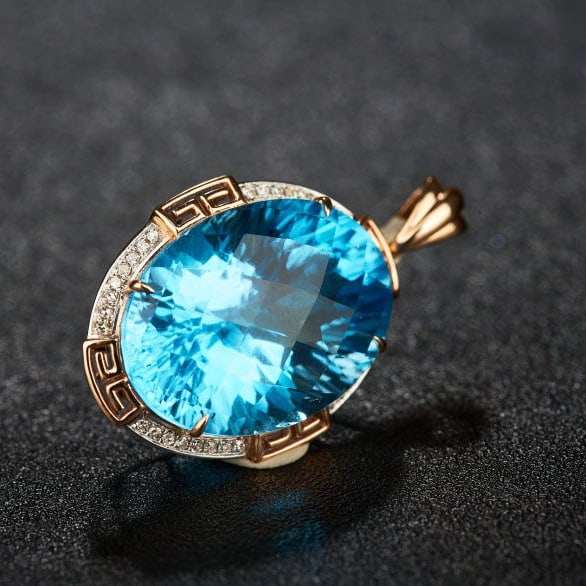 14k Gold 18.52 Ct Natural Topaz & Diamond Pendant( Without Chain ) - 7
