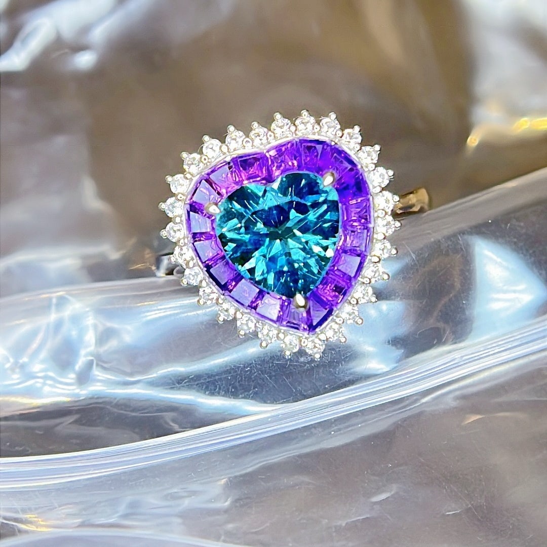 14k Gold 2.62 Ctw Natural Aquamarine & Sapphire Ring - 2
