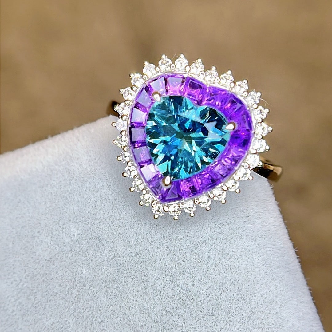 14k Gold 2.62 Ctw Natural Aquamarine & Sapphire Ring - 5