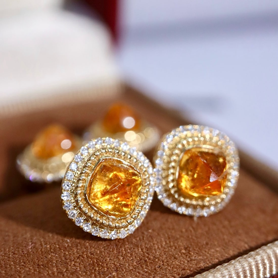 14k Gold 2.15 Ctw Natural Spessartine & Diamond Earrings - 2