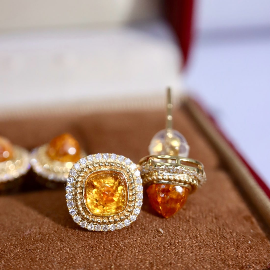 14k Gold 2.15 Ctw Natural Spessartine & Diamond Earrings - 3