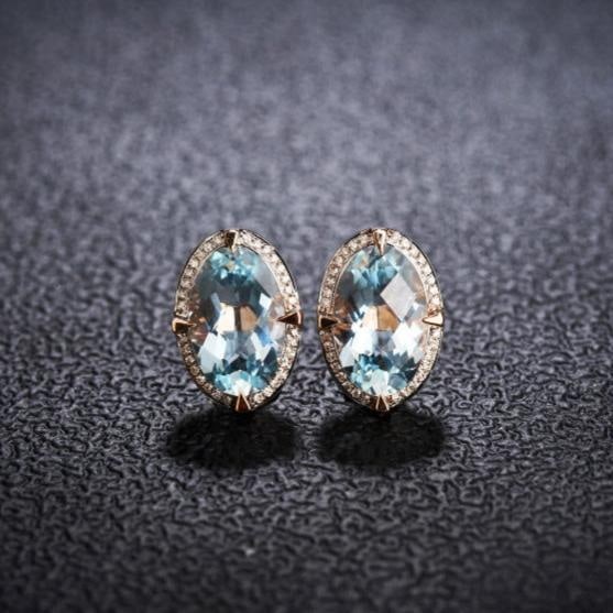 14k Gold 3.66 Ct Natural Aquamarine & Diamond Earrings: Ref:231184068 // gold content:14k gold // main gemstone:aquamarine // shape:oval // carat weight:3. 66ct // color:blue // treatment:natural // // adjacent gemstone 2 : diamond // shape:round //