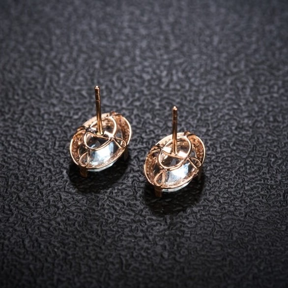14k Gold 3.66 Ct Natural Aquamarine & Diamond Earrings - 6