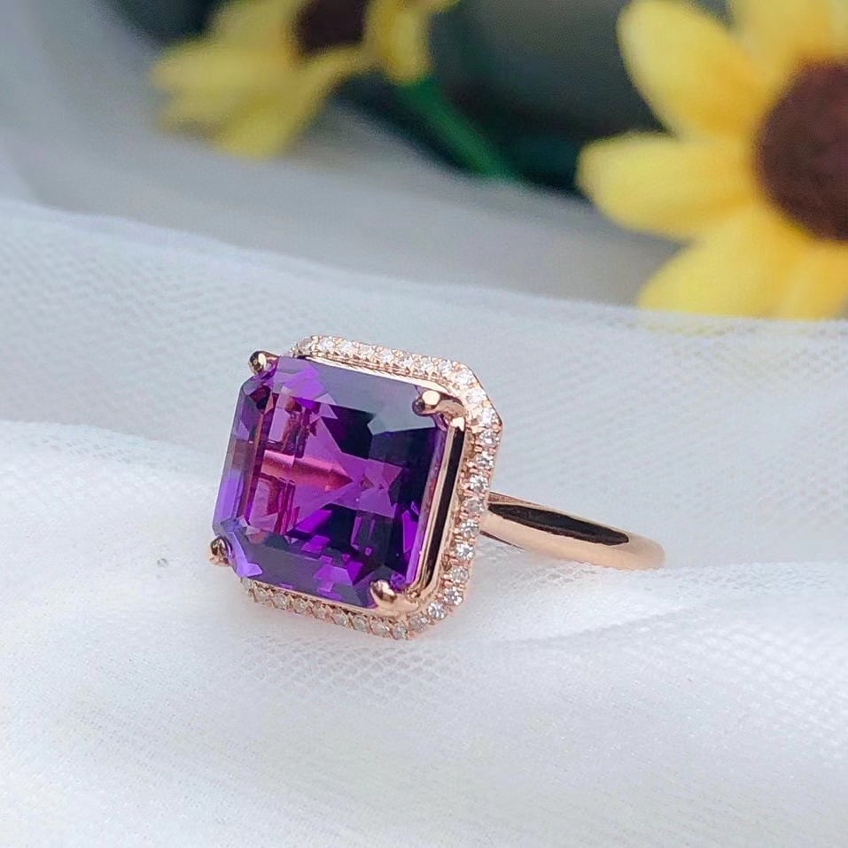 14k Gold 4.90 Ct Natural Amethyst & Diamond Ring - 3
