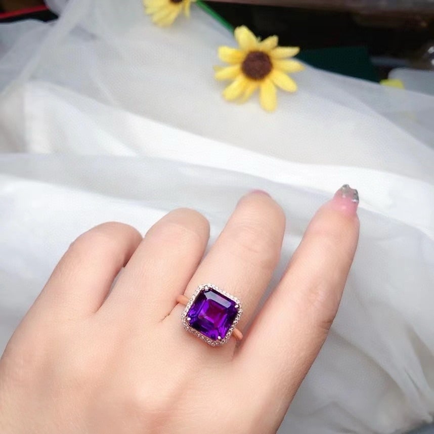 14k Gold 4.90 Ct Natural Amethyst & Diamond Ring - 4