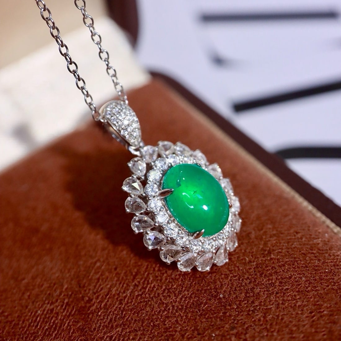 14k Gold 3.20 Ctw Natural Emerald & Diamond Pendant( Without Chain ) - 2