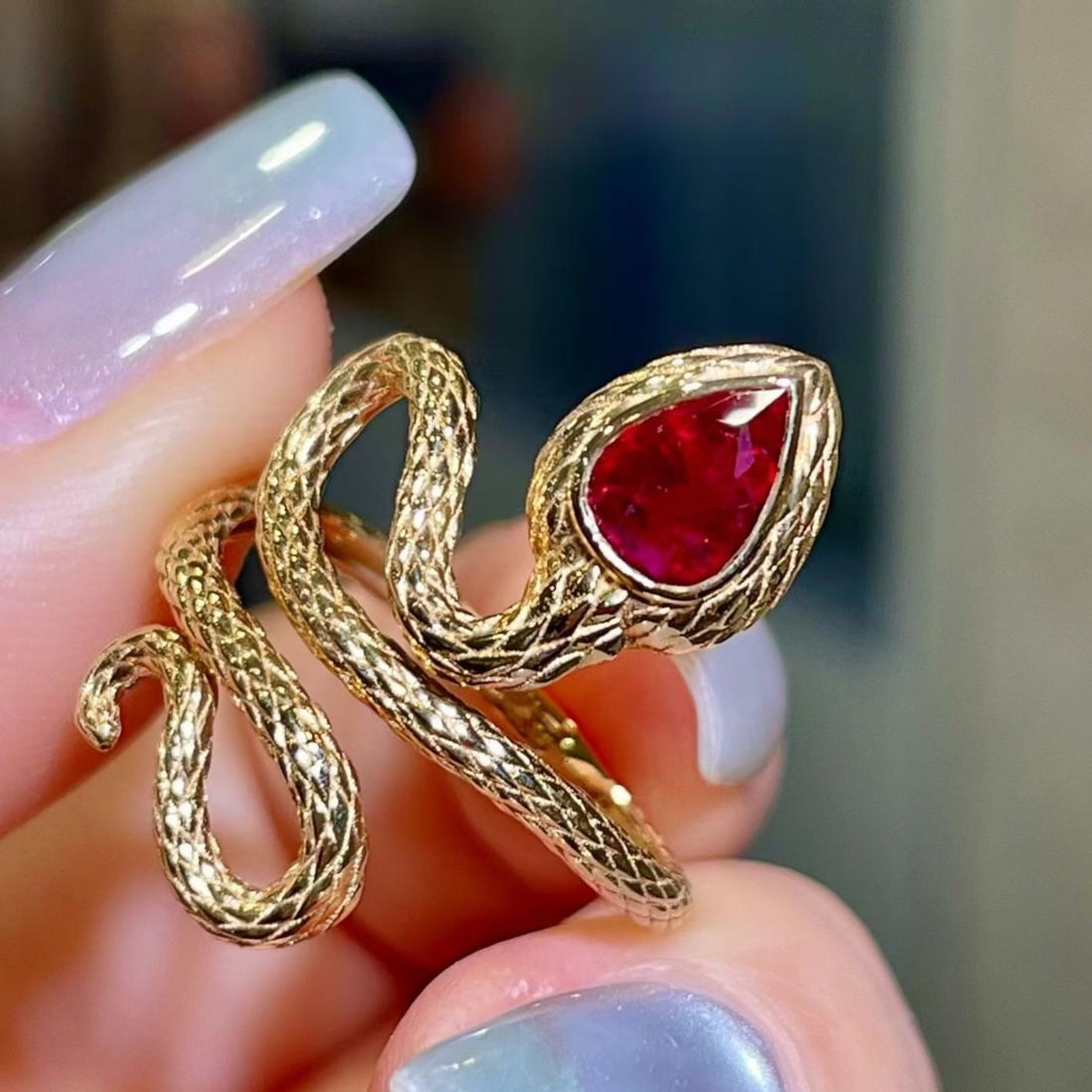 14k Gold 0.7 Ct Natural Ruby Ring: Ref:231184080 // gold content:14k gold // ring size:7. 25us // // main gemstone:ruby // shape:pear // carat weight:0. 7ct // color:red // treatment:natural // Condition: New Low Estimate: 4200.00