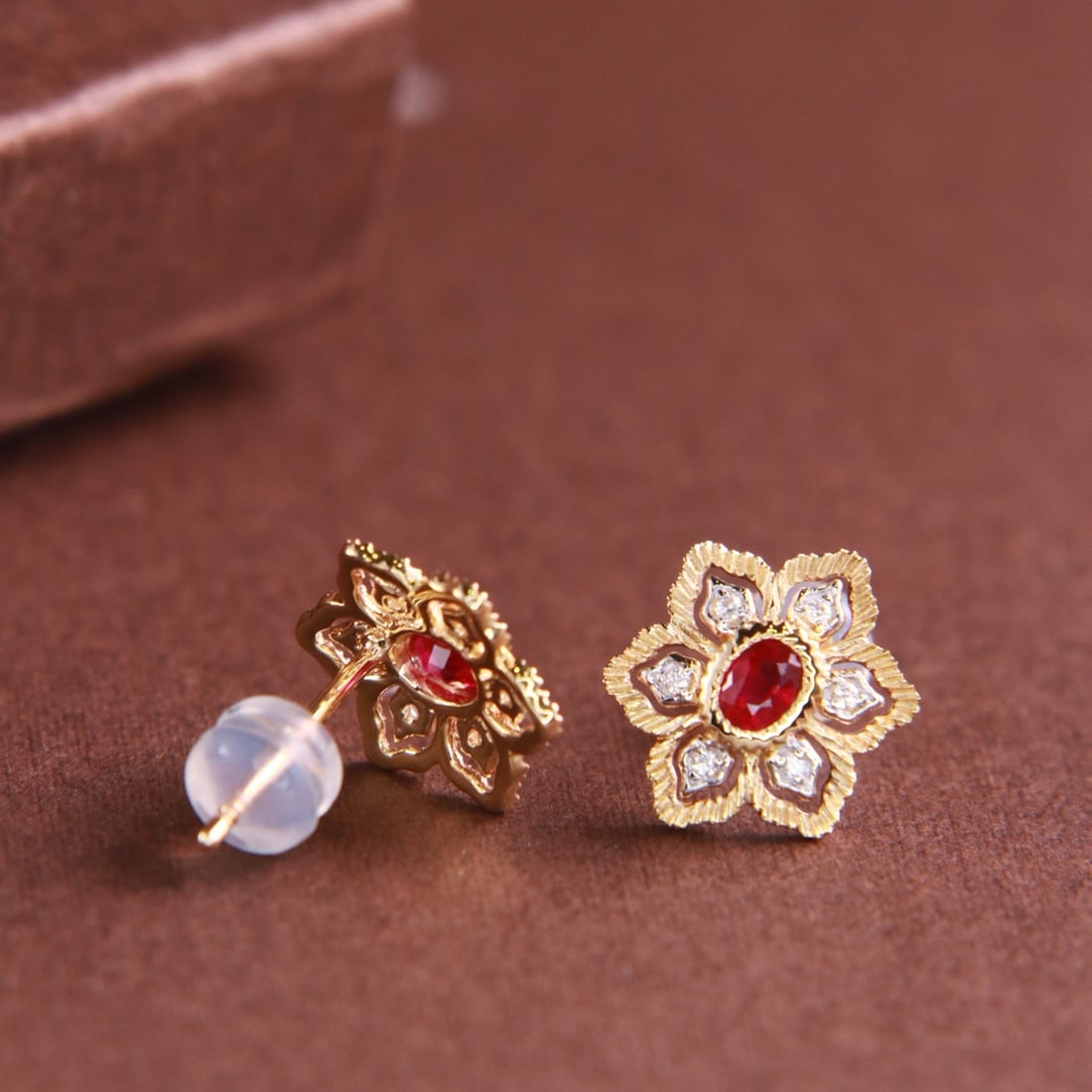 14k Gold 0.36 Ctw Natural Ruby & Diamond Earrings - 3