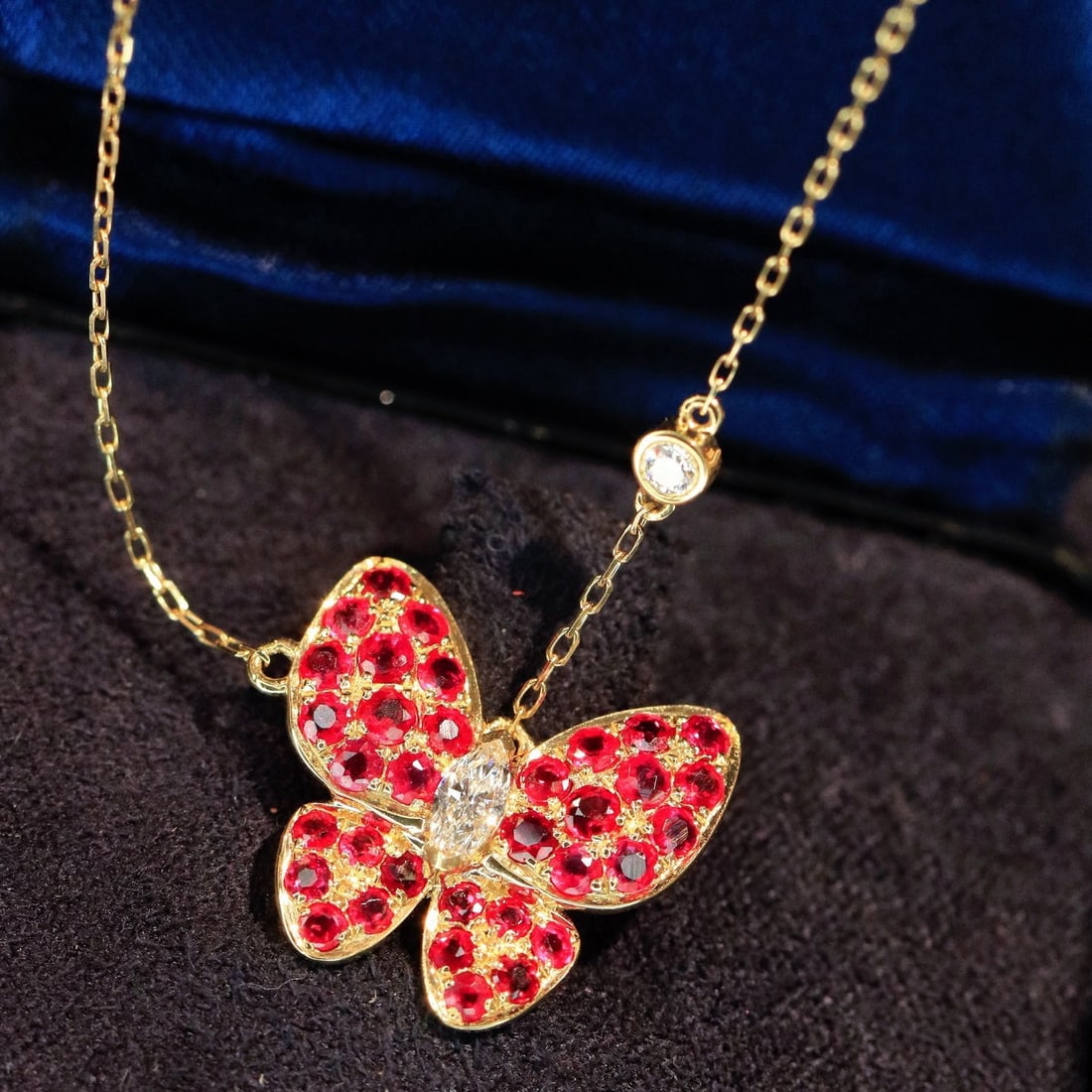 14k Gold 1.31 Ctw Natural Ruby & Diamond & Butterfly Necklace - 3