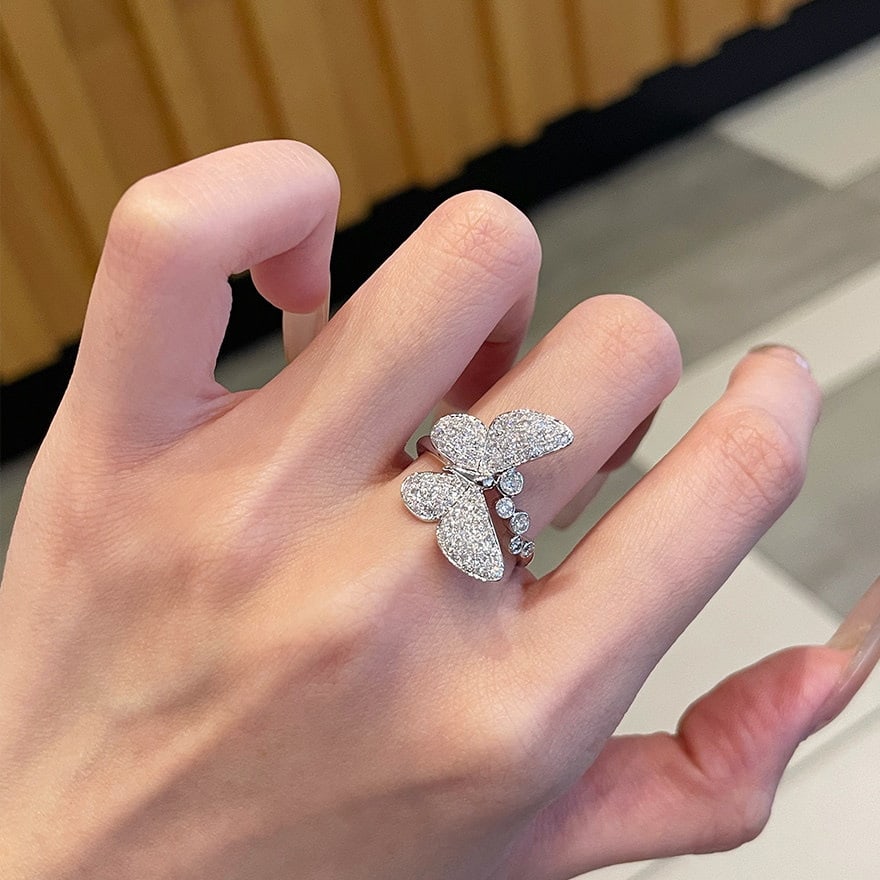 14k Gold 0.8 Ct Natural H Diamond & Butterfly Ring - 2